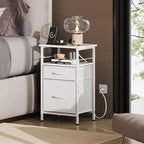 WLIVE Night Stand with Charger Station, White Nightstand with 2 Fabric Drawers, Bedside Table, Small Dresser for Bedroom, Side Table with USB Ports and Outlets
