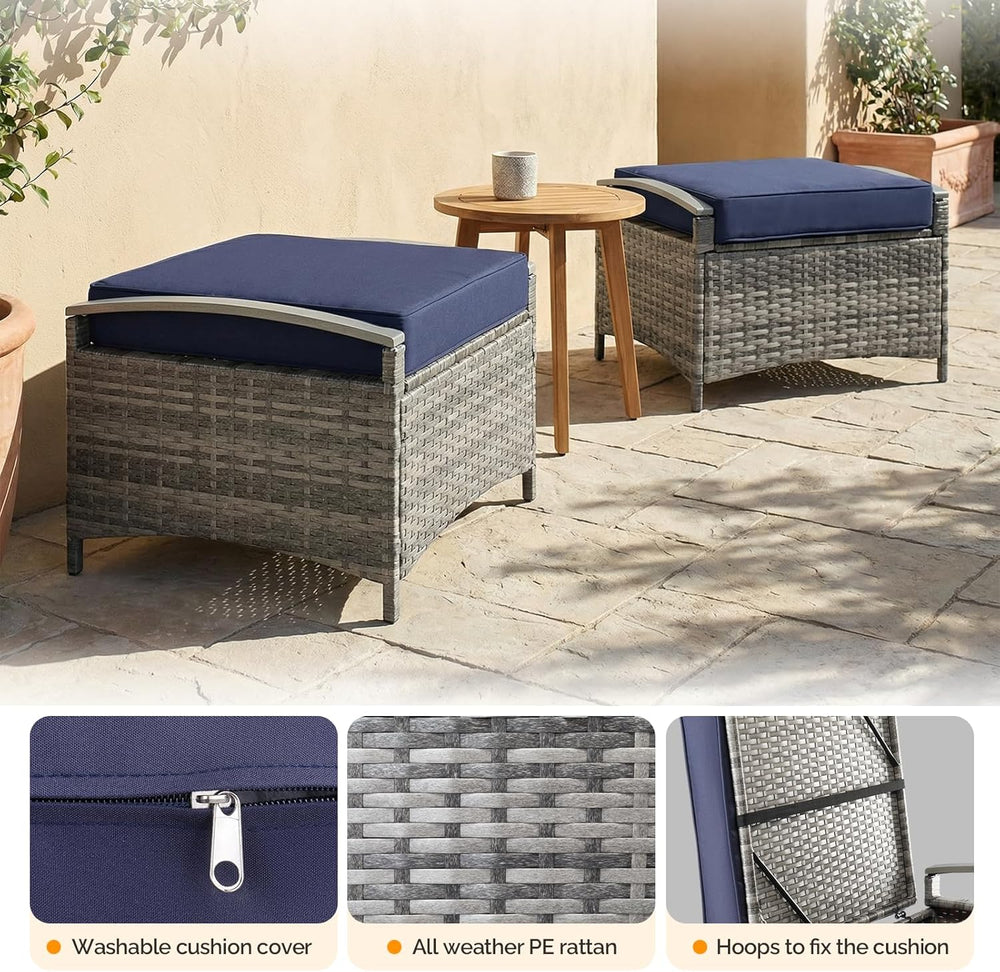VINGLI 2 Pieces Outdoor Ottoman with Storage, Wicker Ottoman Patio Furniture ...