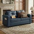 TYBOATLE 65" Blue Faux Leather Loveseat for Bedroom, Mid-Century Modern Tufted Comfy Loveseat w/USB Charging Ports and Wide Arms, 2 Seat Office Small Couch
