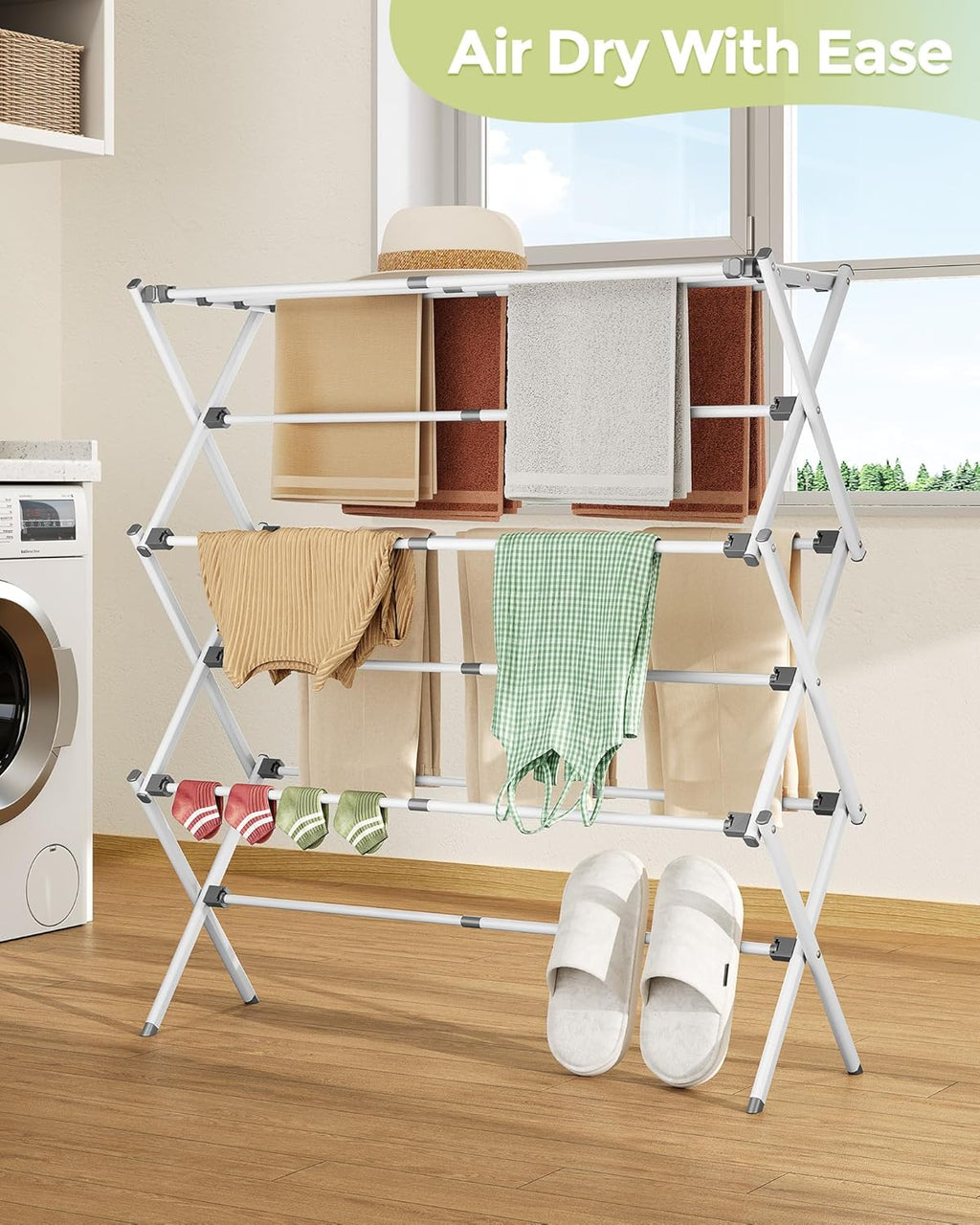 APEXCHASER Drying Rack Clothing - 3 Tier Metal Clothes Drying Rack Collapsible, Laundry Drying Rack Expandable, Small Clothe Airer for Baby Clothes Towel Bib Sock Indoor Outdoor Use(White)