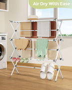 APEXCHASER Drying Rack Clothing - 3 Tier Metal Clothes Drying Rack Collapsible, Laundry Drying Rack Expandable, Small Clothe Airer for Baby Clothes Towel Bib Sock Indoor Outdoor Use(White)