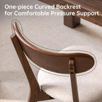 100% Solid Oak Dining Chairs, Mid Century Modern Dining Chair with Curved Backrest, Fabric Upholstered Dining Chairs for Kitchen, Study, Living Room (4, Walnut Wood-Beige Cushion)