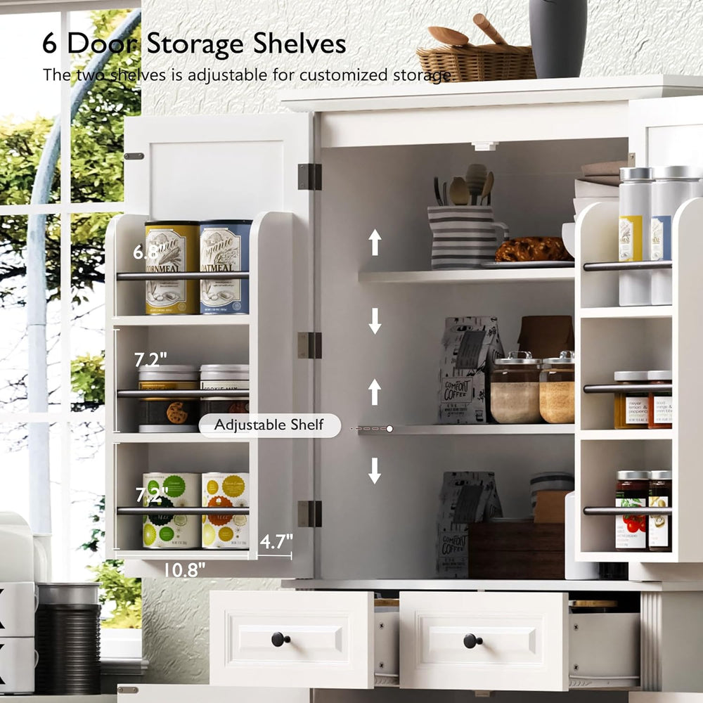 71" Tall Kitchen Pantry Cabinet with 3 Pull Out Cabinet Organizers, Farm...