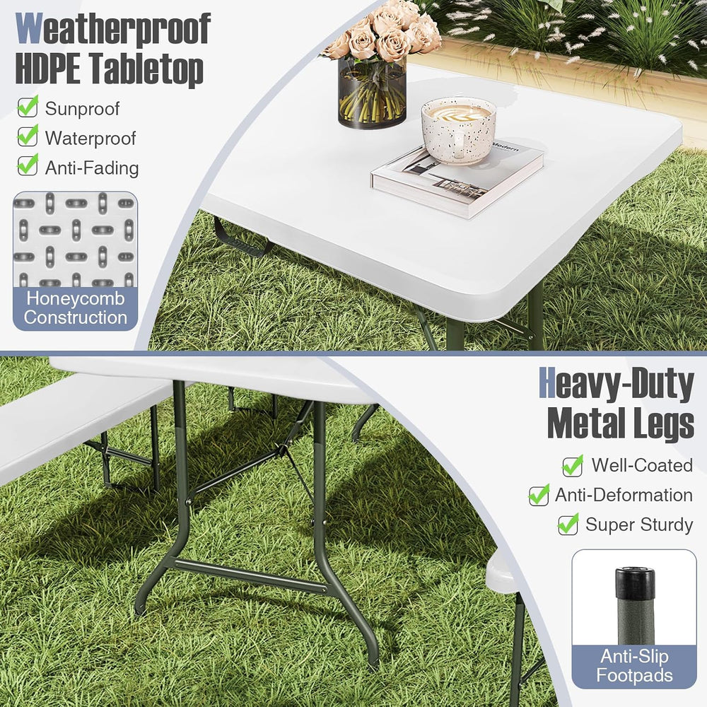Goplus 6ft Plastic Folding Table, 350 LBS Outdoor Heavy Duty Folding Tables w...