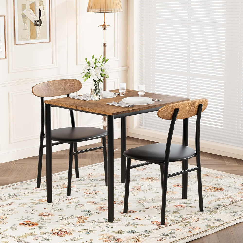 Yumori Dining Table Set for 2, Wood Square Table with 2 Upholstered Chairs fo...