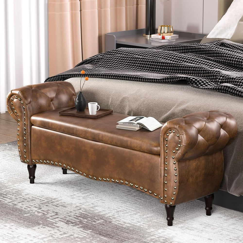 ZZW Storage Ottoman Bench, 51" Length Upholstered End of Bed Storage Ben...
