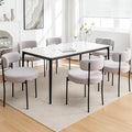 Boucle Dining Chairs Set of 6, Mid Century Modern Dining Room Chairs with Metal Legs, Upholstered Kitchen Chairs for Dining Room, Kitchen (Light Grey)