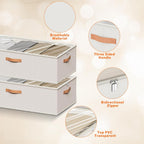 10 Inch 2 Pack Under Bed Storage Containers, 10 Inch Tall Underbed Clothes Storage Organizer Bin with Clear Window，Foldable Box Basket for Clothes, Closet, Bed Sheets and Blankets White