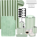 IMAVO Green Bathroom Accessories,Non Slip Super Absorbent Rugs and Waterproof Shower Curtain with Hooks,Complete Bathroom Set for Bathroom Décor