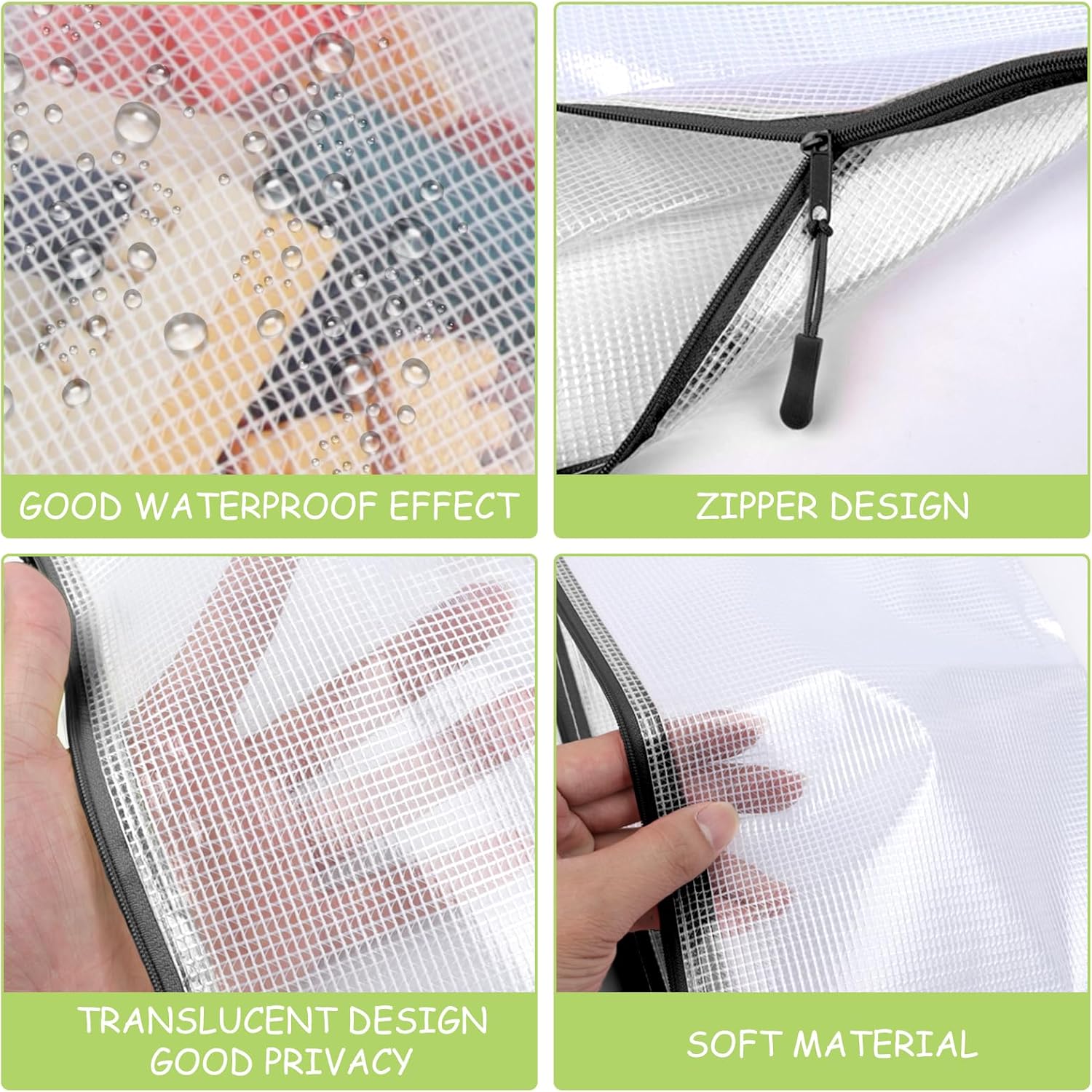 24pcs Mesh Zipper Pouches, A3 Size 17 x 12 inches Waterproof Black Zipper Bags, Water-Resistant Plastic Zipper Pouch for School Office Supplies, Puzzles & Games Organizing Storage