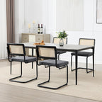 Zesthouse Rattan Dining Chairs Set of 6, Mid Century Modern Dining Room Chairs with Natural Cane Mesh & Black Matte Base, Dark Grey Cesca Chair, Linen Fabric Kitchen Chair with Solid Wood Frame Back