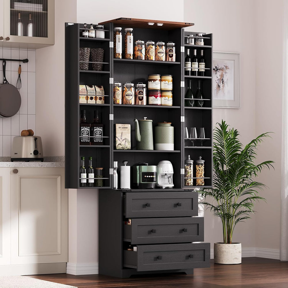 IDEALHOUSE Farmhouse Kitchen Pantry Cabinet - 72" Tall Large Wood Kitche...