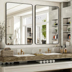 30 x 48 Inch Bathroom Mirror, Rounded Rectangular Vanity Mirror for Wall, Modern Mirror for Room Decor, Black Framed Wall-Mounted Mirrors for Home Decor, Hangs Horizontally or Vertically
