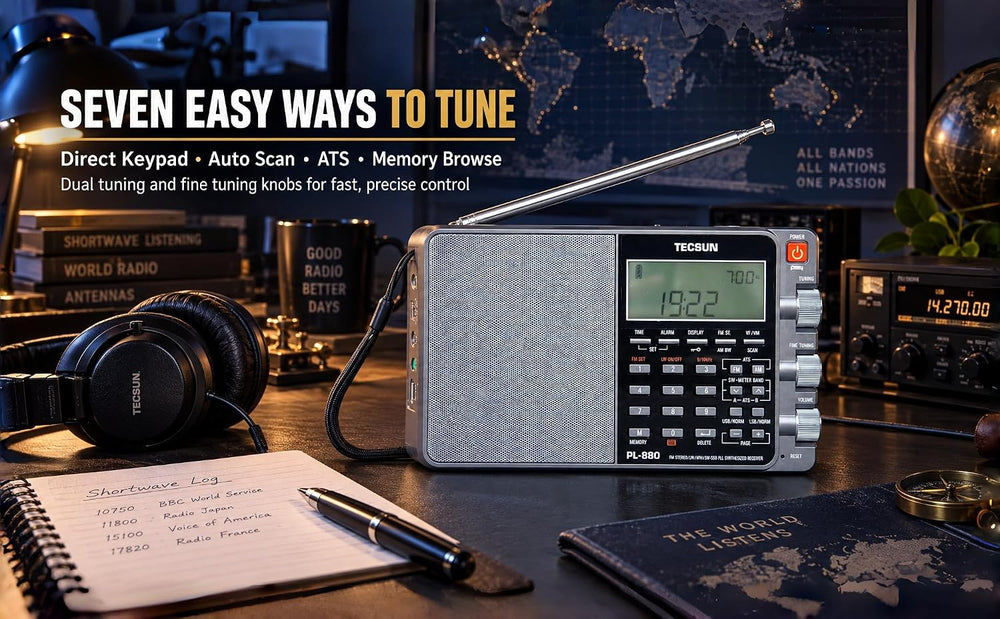 Tecsun PL880 Portable Digital PLL Dual Conversion AM/FM, Longwave & Short...