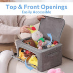 CYhom 3Pack Foldable Storage Bins - Frame Storage Box Linen Fabric Stackable Clothes Container Organizer with Clear Window & Carry Handles Large Capacity (Small-22L, Dark Gray)