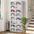 Shoe Box Foldable Storage Box Installation-free Clear Plastic Stackable Shoe Storage Cabinet Shoe Organizer Shoe Container Box with Lids Large Size Shoe Rack (8 Tiers 16 Pairs)