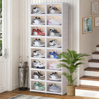 Shoe Box Foldable Storage Box Installation-free Clear Plastic Stackable Shoe Storage Cabinet Shoe Organizer Shoe Container Box with Lids Large Size Shoe Rack (8 Tiers 16 Pairs)