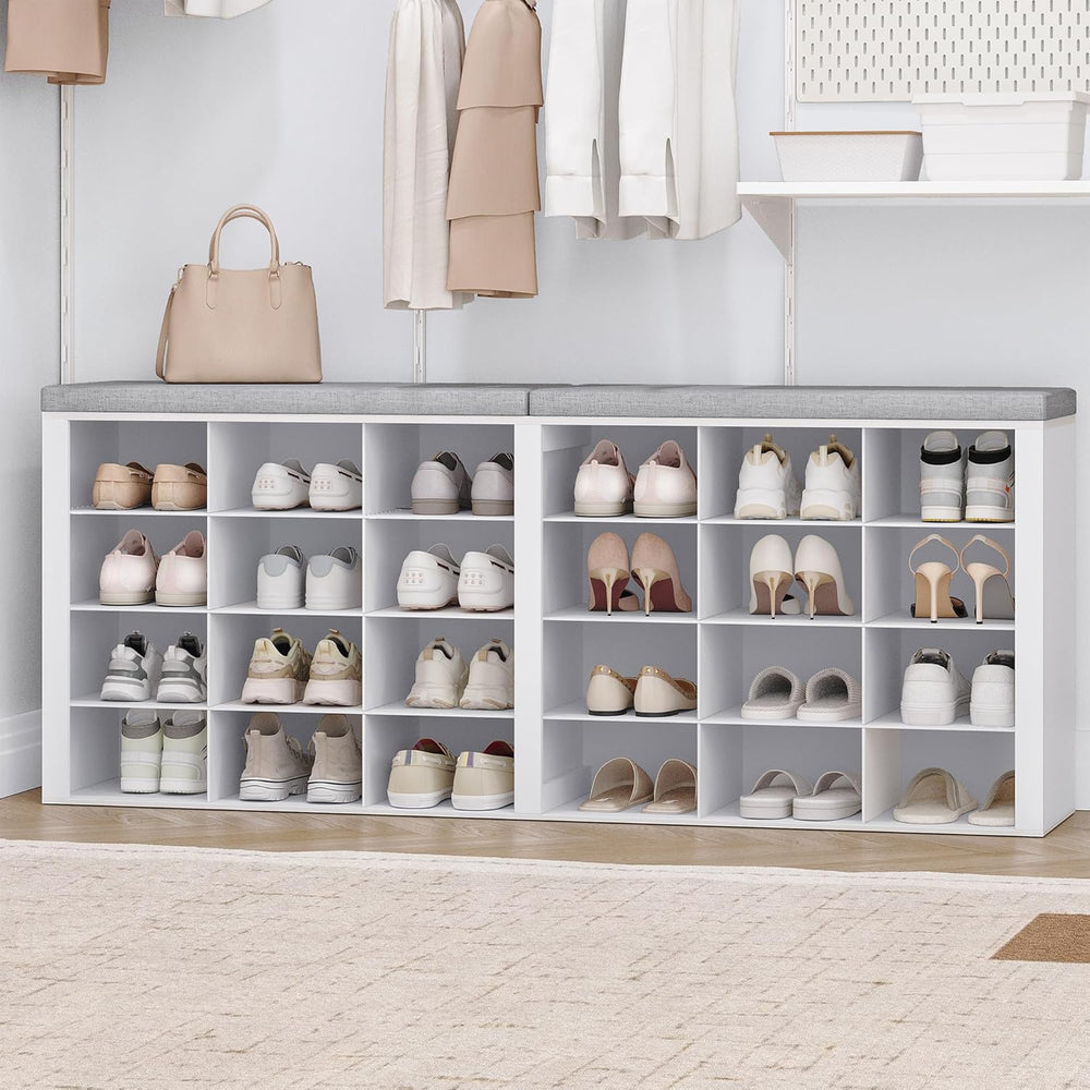 Hzuaneri Shoe Storage Bench with Cushion, Entryway Storage Bench with 24 Cubb...