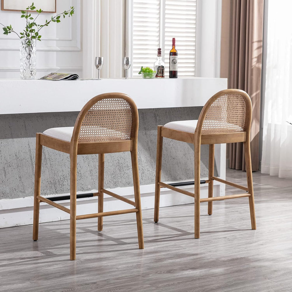 DUOMAY Modern Bar Stools Set of 2, 29 Inches Bar Height Barstools with Rattan...