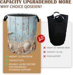 Large Laundry Basket,Beach Seashell Starfish Collapsible Laundry Baskets,Blue Wooden Waterproof Oxford Hamper with Handles for Bathroom Bedroom Nursery Home Storage 16"x20"