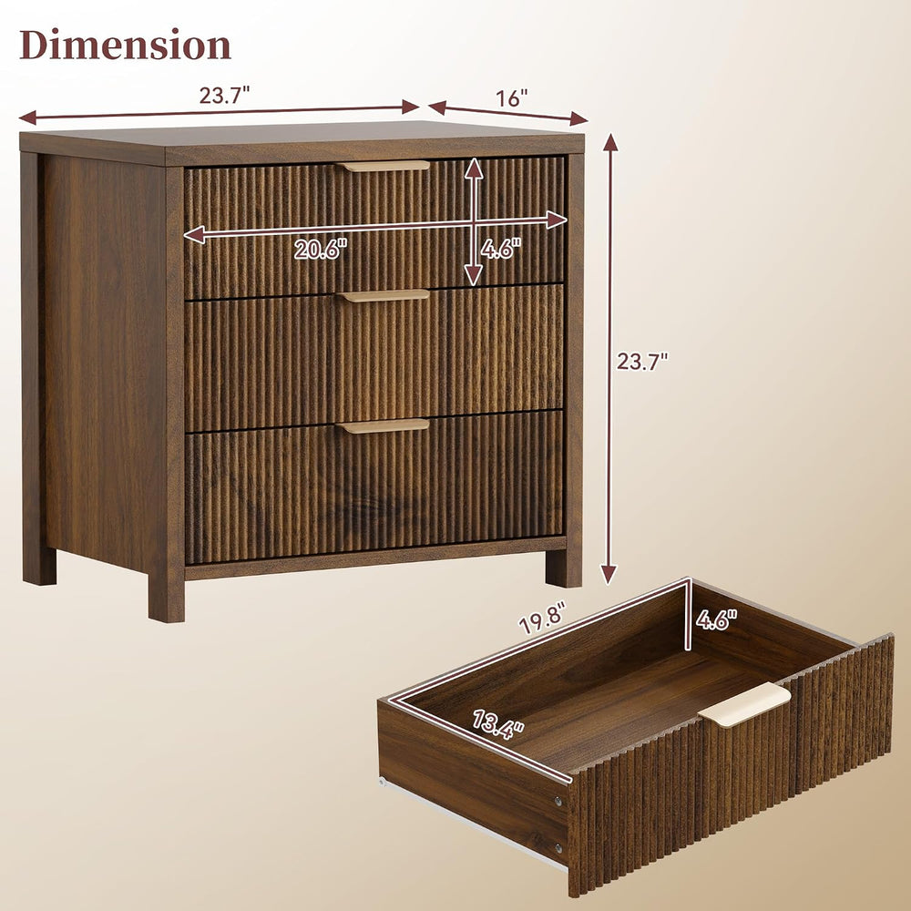 Fluted Nightstands Set of 2, 23.7'' Wide Night Stand with 3 Drawers, ...
