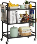 HDANI 3 Tier Metal Mesh Utility Cart,Large Capacity Multipurpose Heavy Vehicle,Rolling Trolley with to Hooks and One Basket(Black)