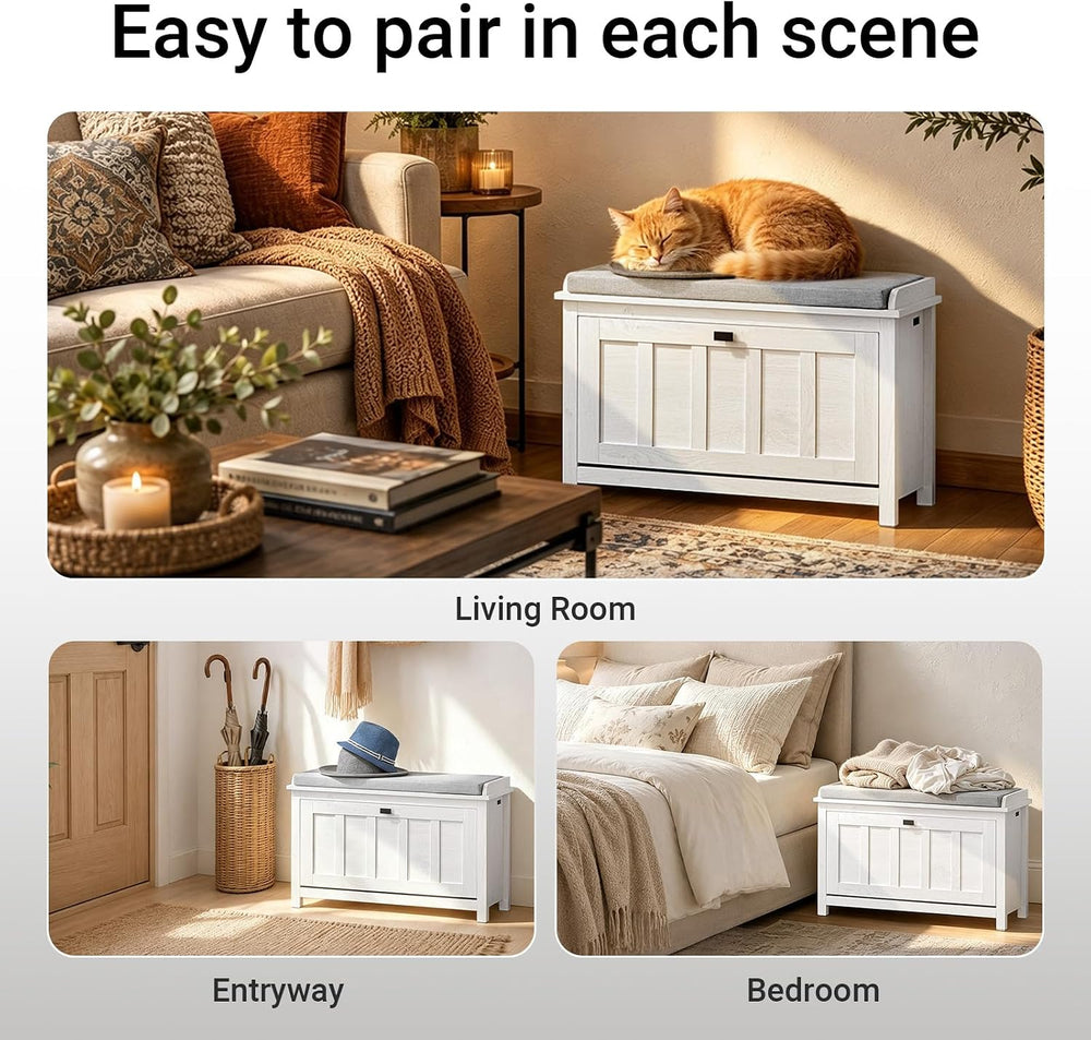 Haotian Farmhouse Shoe Storage Bench with Cushion
