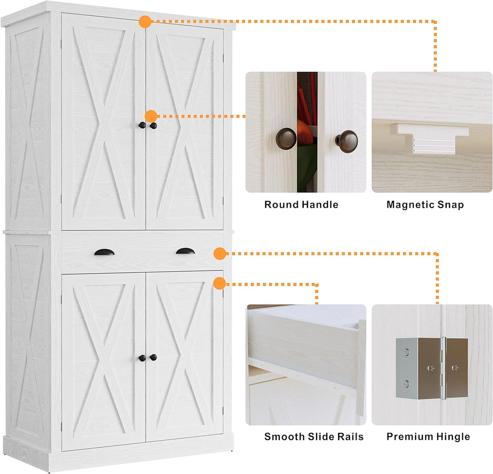 IRONCK Kitchen Pantry Storage Cabinet 72.6" H x 24" W, White | Free...