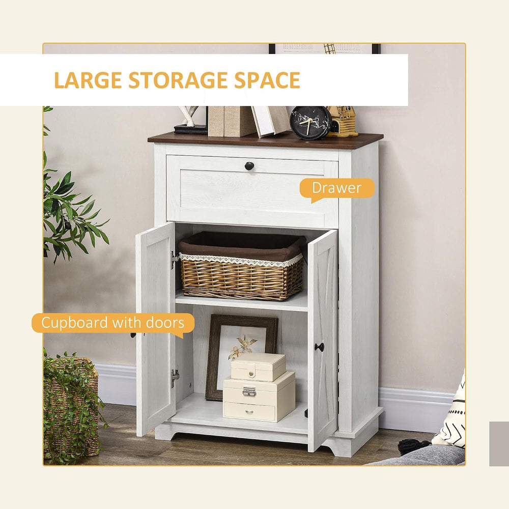 HOMCOM Farmhouse Barn Door Accent Cabinet with Double Doors White