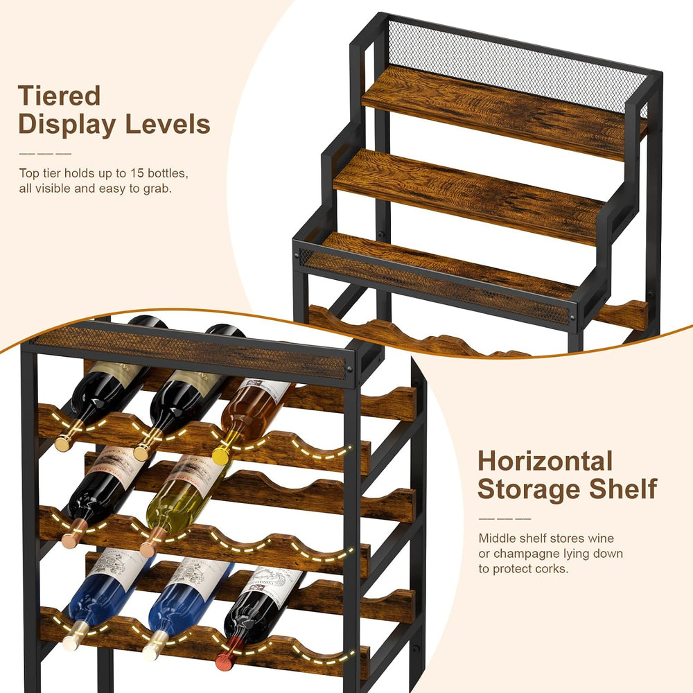 Tiered Wine Rack and Liquor Cabinet, Large Capacity Freestanding Floor Wine S...