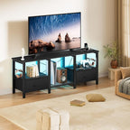 TV Stand for 55 Inch TV, LED Entertainment Center with Fabric Drawers and Power Outlets, Modern Industrial TV Media Console for Living Room, Bedroom Storage Cabinet - 47.2'' Black