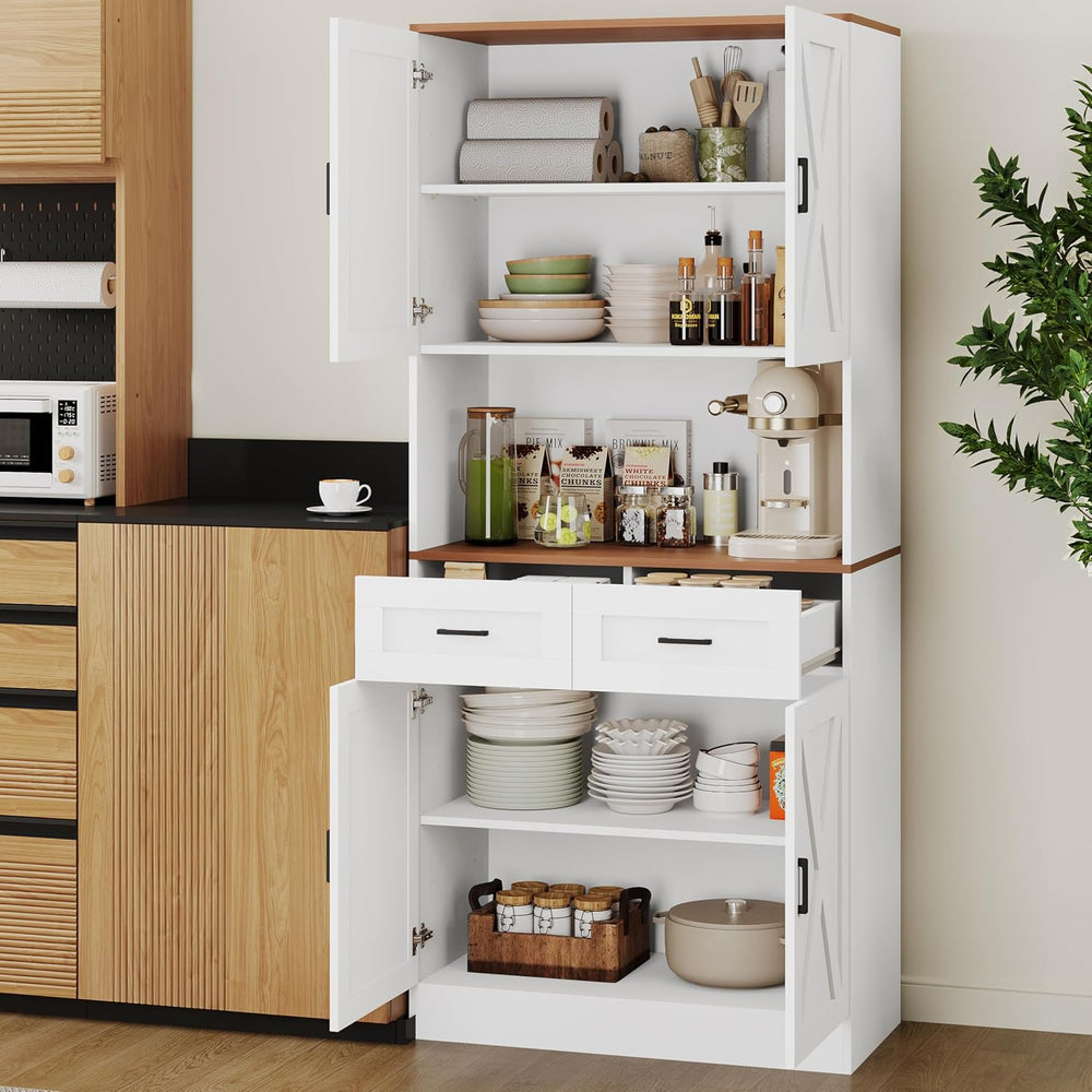 71" Tall Farmhouse Kitchen Pantry Cabinet , Storage Freestanding Cupboar...