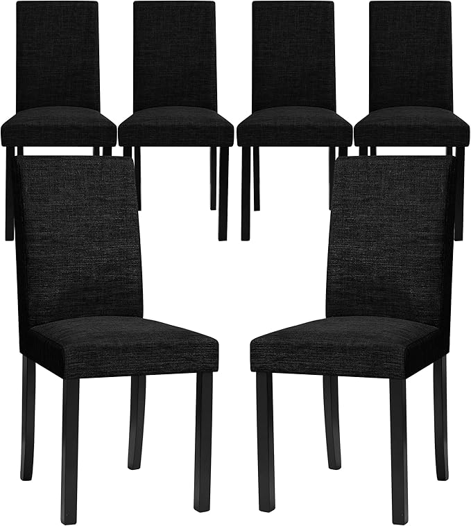 CHUN YI Upholstered Dining Chairs Set of 6, Fabric Dining Room Chairs with Solid Wood Legs, Modern Parson Chairs for Kitchen, Restaurant, Hotel, Black