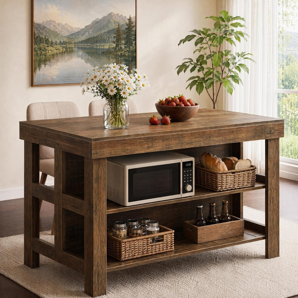Tribesigns 55.1-Inch Kitchen Island with Seating and Storage, 3-Tier Large Fa...