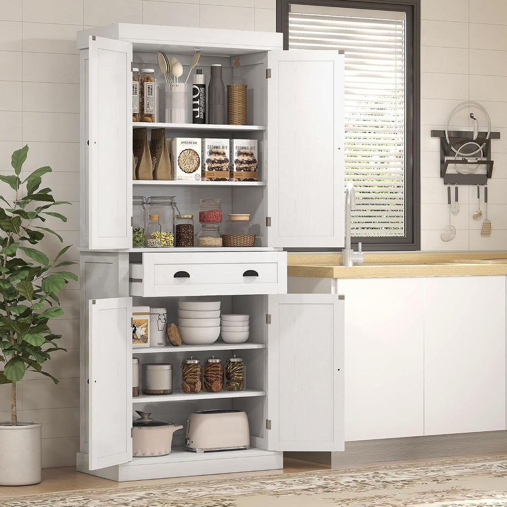 72.5" Kitchen Pantry Cabinet,Traditional Freestanding Storage Cabinet wi...
