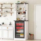 73'' Tall Mini Fridge Cabinet with Storage Hutch, Farmhouse Coffee Bar with Mini Fridge Space, Wine Bar Cabinet for Kitchen, Dining Room, Living Room