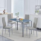 PU Dining Chairs Set of 4, Modern Kitchen & Dining Room Chairs Faux Leather Upholstered Dinner Chairs with Metal Legs for Small Space (Gray, Horizontal line)