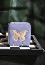 S.Leaf Travel Jewelry Organizer Boxes for Women Small Portable Necklace Earrings Bracelet Rings Travel Case Best Friend Birthday Gifts for Women Trendy (Butterfly_Lavender_Gold)