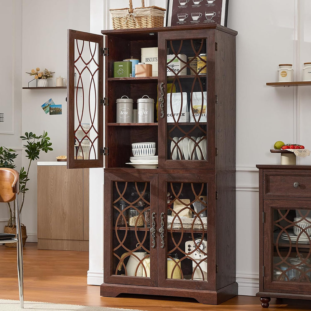 Joaxswe 67" Tall Pantry Cabinet, Wood Kitchen Pantries Cabinets with Gla...