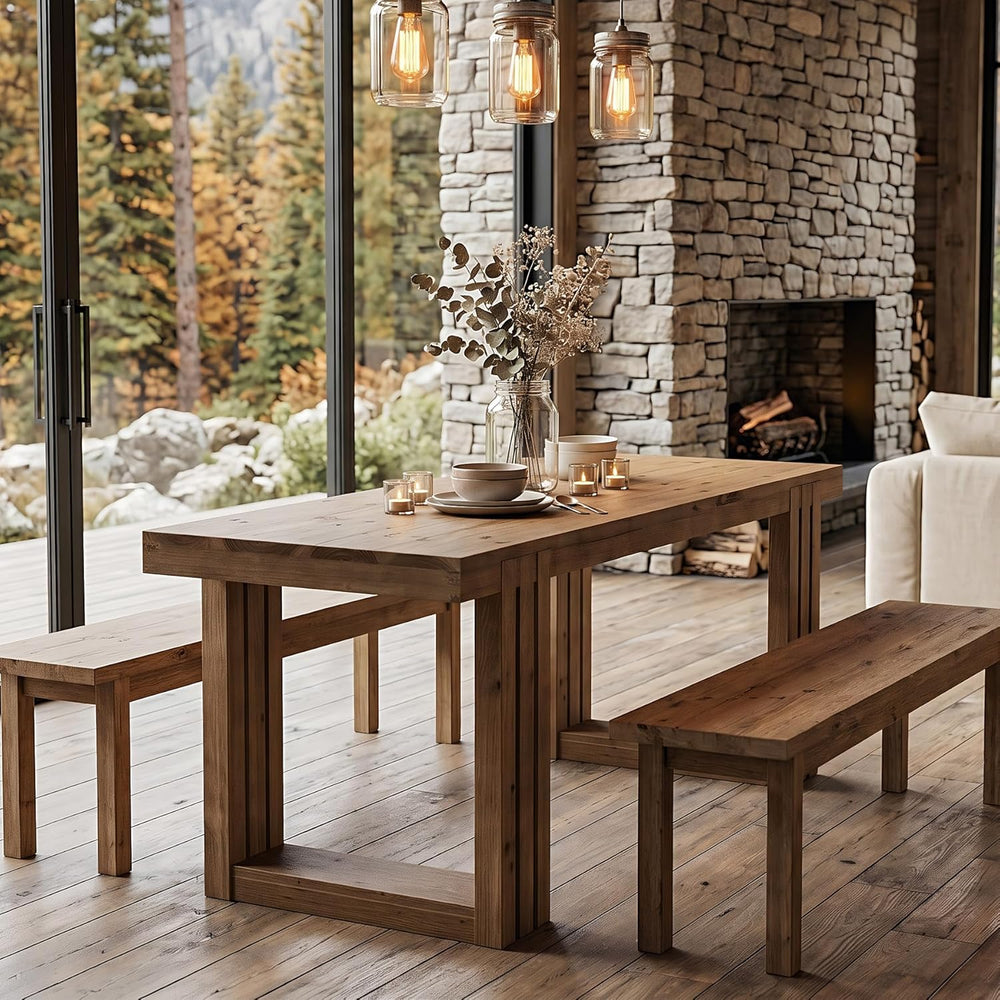 LITTLE TREE Solid Wood Dining Table, 61.8” Dining Table for 4-6 People, Recta...