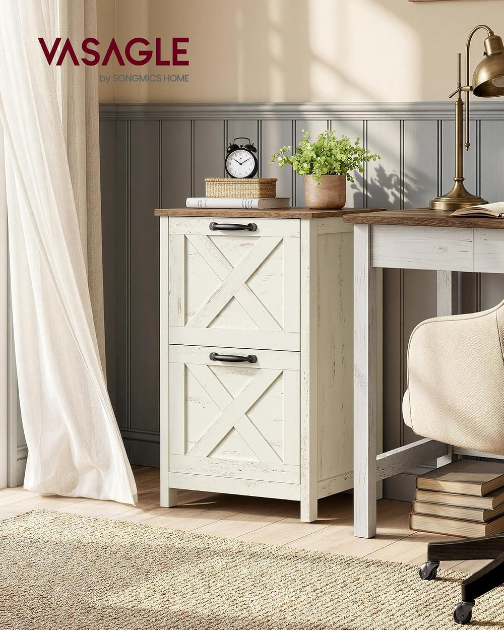 VASAGLE File Cabinet, 2-Drawer Filing Cabinet for Home Office, Modern Farmhou...