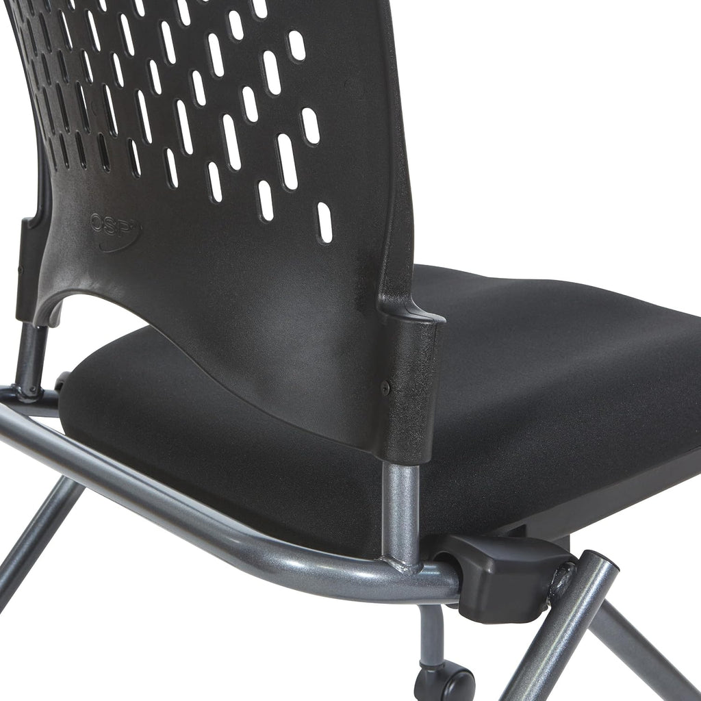 Office Star Deluxe Ventilated Plastic Wrap Around Back Folding Nesting Chair 2 Pack, Coal FreeFlex Fabric
