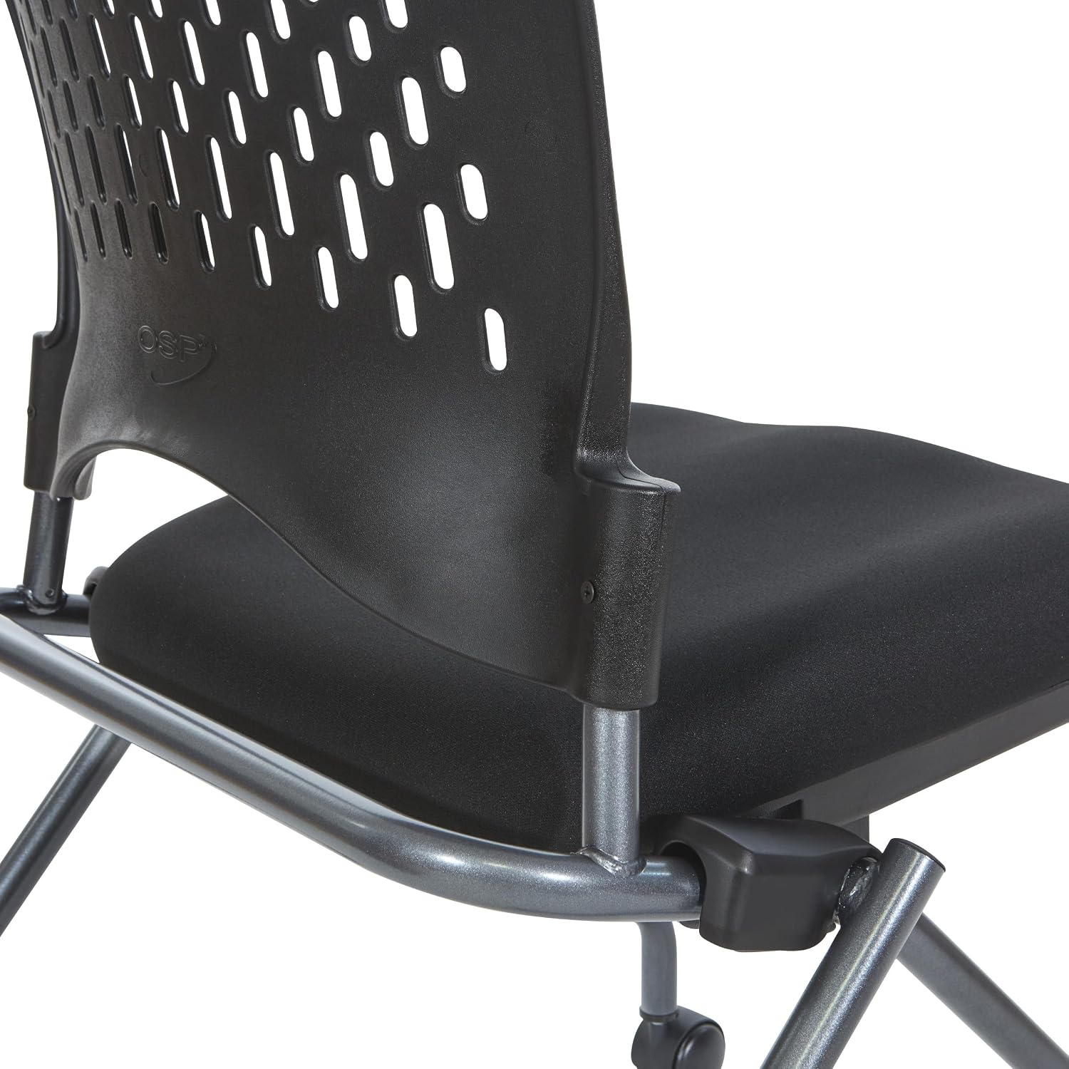 Office Star Deluxe Ventilated Plastic Wrap Around Back Folding Nesting Chair 2 Pack, Coal FreeFlex Fabric