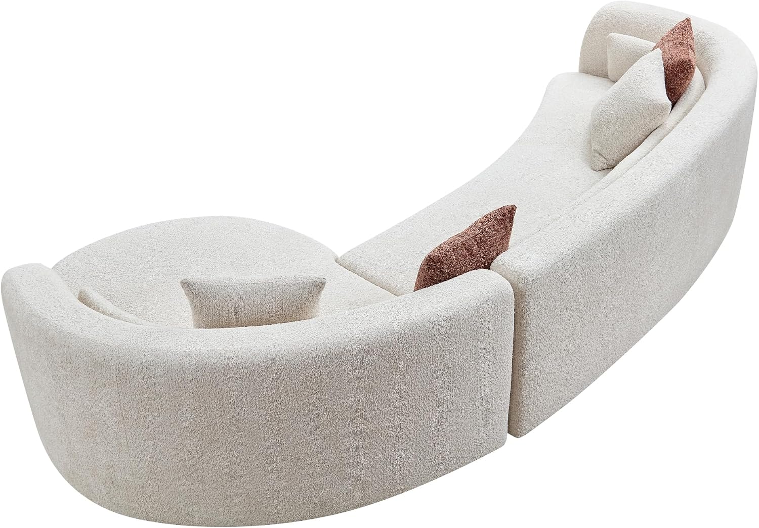 Curved Boucle Sectional Sofa, 132", Deep Seat, Chaise, Oversized, Modern | Comfy Sectional Couches with Chaise (Right-Facing, Beige), Curved Boucle Sectional Sofa, 132", Deep Seat, Chaise, Oversized