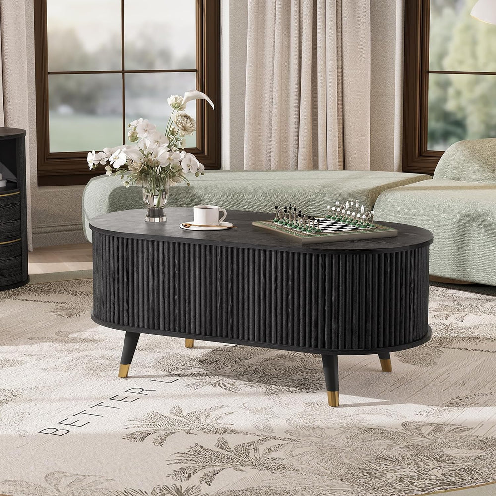 JOINICE Oval Lift Top Coffee Table with Storage for Living Room,43",Black