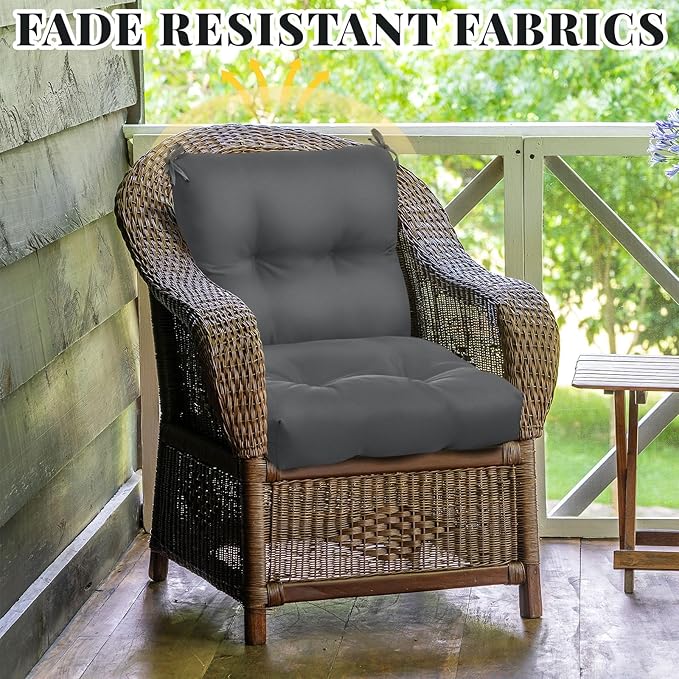 Geetery Outdoor Chair Cushions Set of 4 for Patio Lawn Furniture Wicker Rocking Dining Chairs 42x21x4 Inch High Back Seat Pads Replacement with Ties Weather-Resistant Fade-Resistant Indoor(Dark Gray)