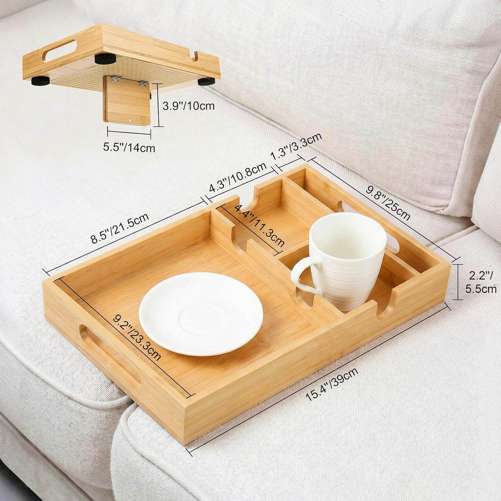 Couch Tray Insert for Middle Seat, Couch Table with 2 Cup Holders | Fits Arml...