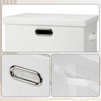 Large 17" 36 Quart Collapsible Stackable Storage Bins with Lids, 1 Pack White Foldable Fabric Closet Storage Boxes with Lids, 4 Handles Heavy-duty Linen Cube Baskets for Bedroom