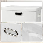 Large 17" 36 Quart Collapsible Stackable Storage Bins with Lids, 5 Packs White Linen Fabric Closet Boxes with Lids, Storage Cube Baskets Container Organizers for Bedroom Office(17 x12 x11)