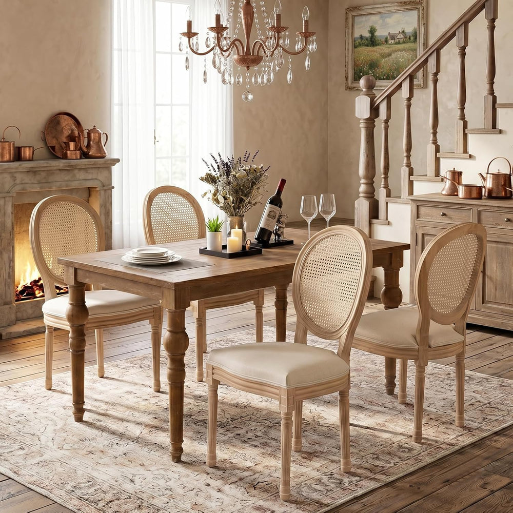 SoarFlash French Dining Chairs Set of 4, Vantage Linen Dining Chair with Roun...